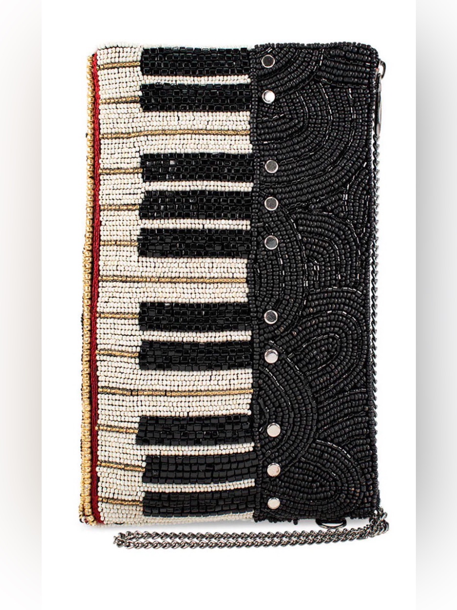 Mary Frances Beaded Piano Keyboard Clutch In Black, Ivory & Gold